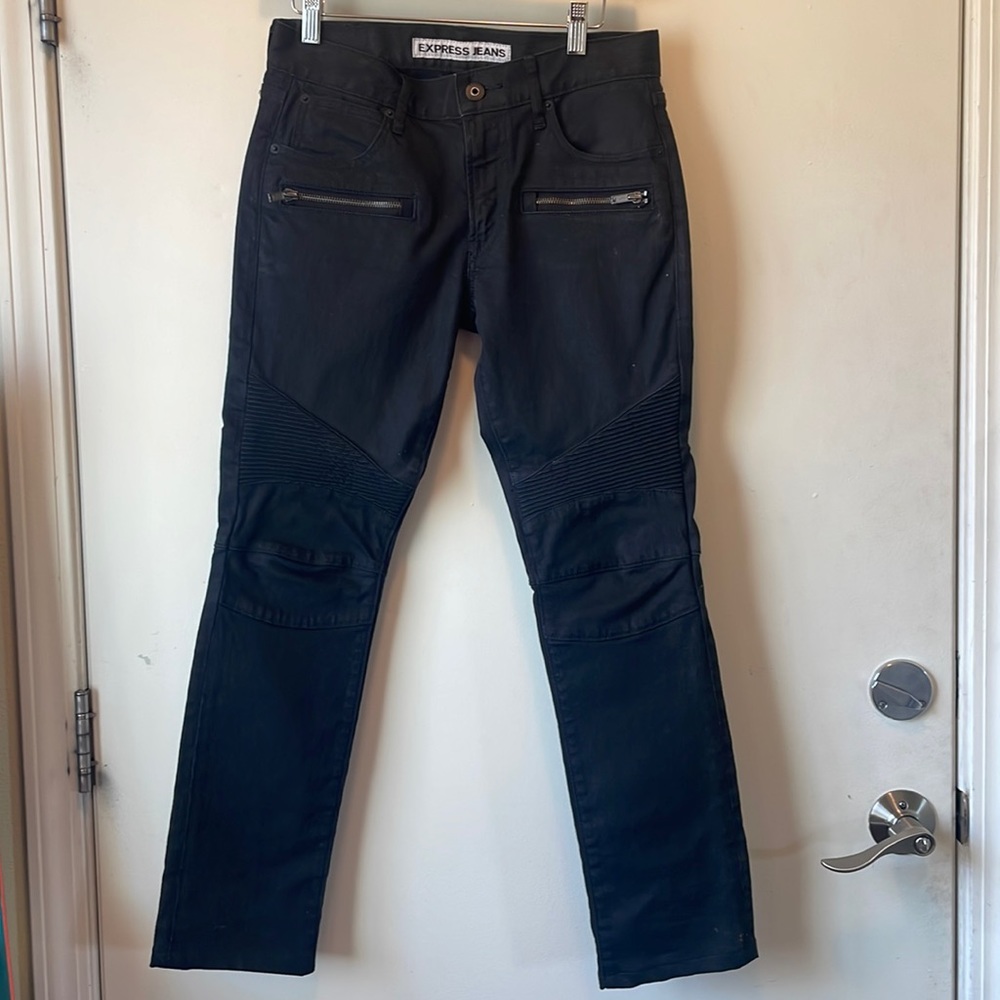 EXPRESS JEANS Rocco Precision Fit Slim Fit Slim Leg Moto Style BLACK 29 x 32